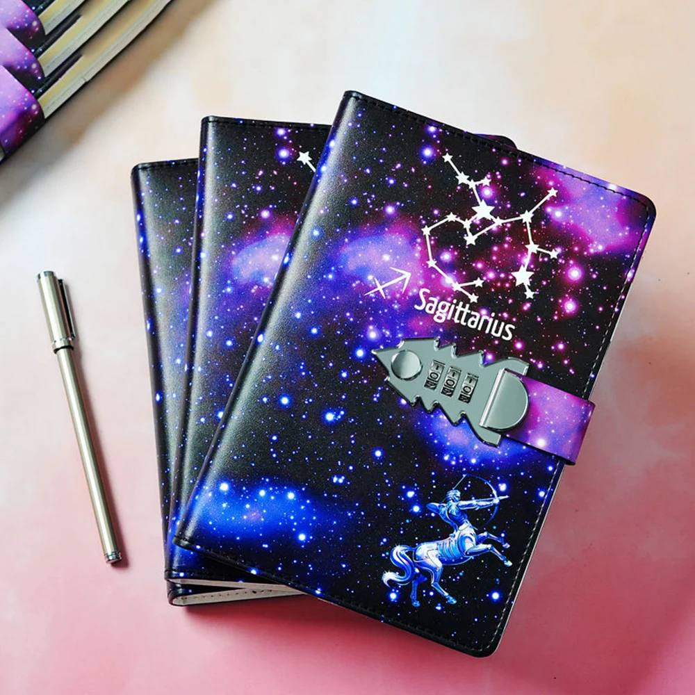 Password The Zodiac Constellation A5 Notebook With Lock Writing Pads Lockable Notepad Diary School Supplies As Student Gift ﻿