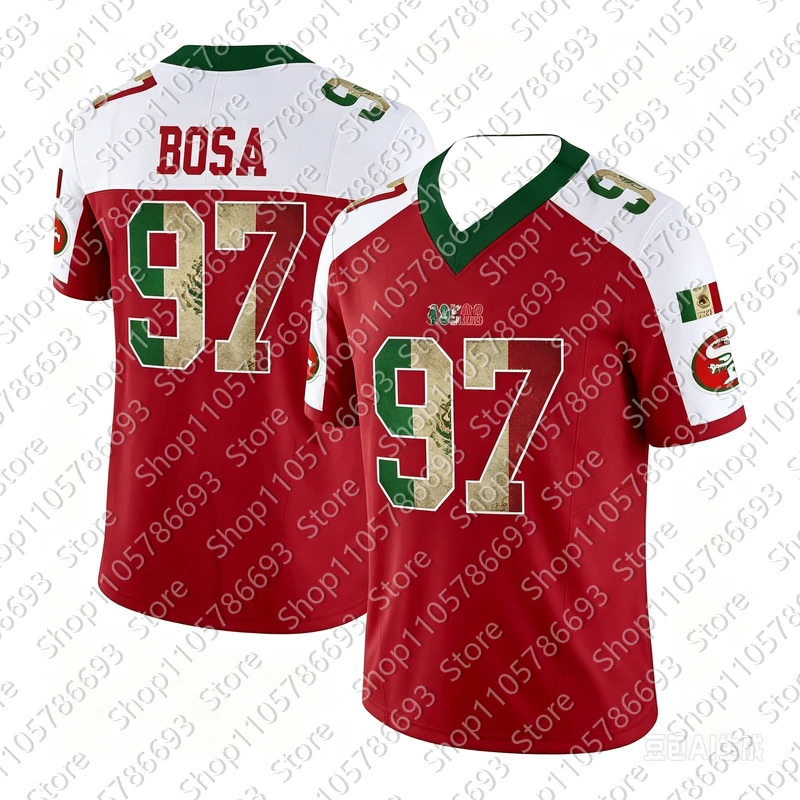 2026Men San Francisco 49ers Mexico Flag Football Jersey Bosa 97 Montana 16 Rice 80 Lott 42 Warner 54 Shirt Fan Jersey plus size