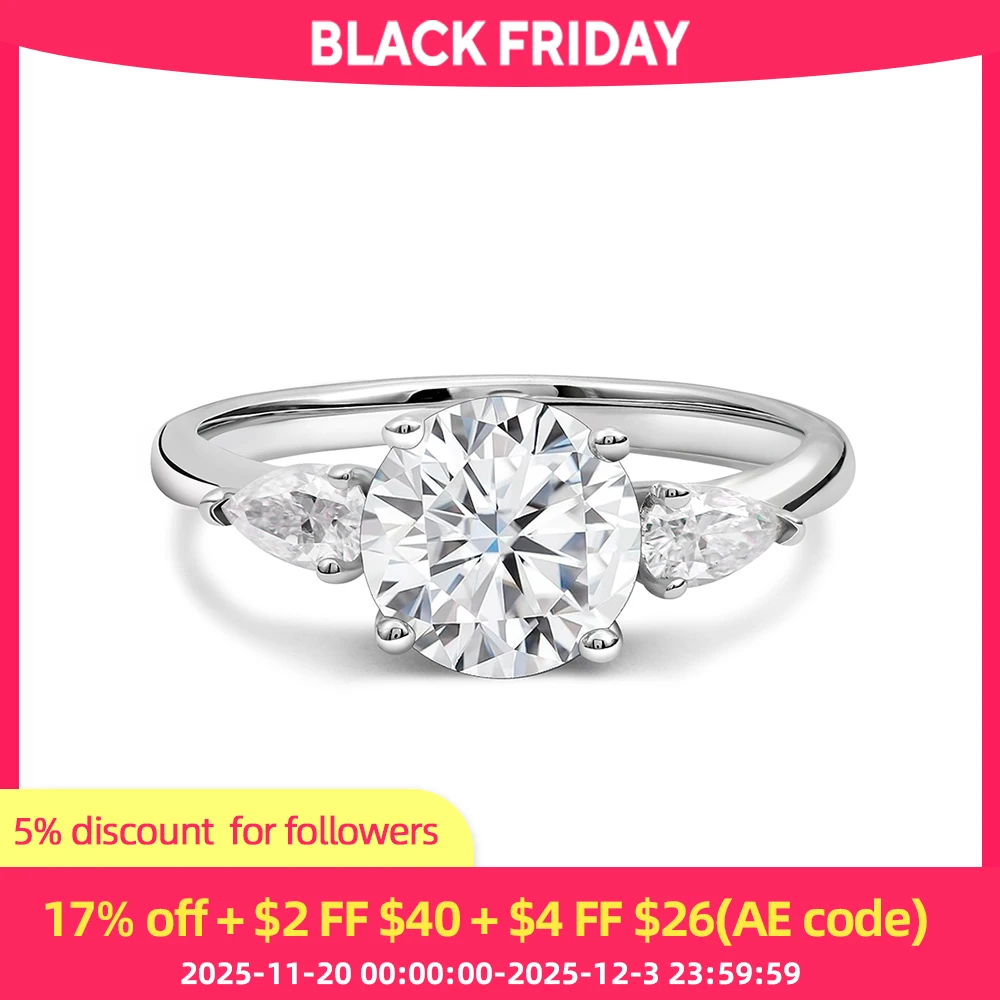 

ANDH 2,7 карата D Цвет VVS1 Кольцо с муассанитом для женщин Стерлингового серебра 925 пробы Лабораторные кольца с бриллиантами Обручальное кольцо Ювелирные изделия