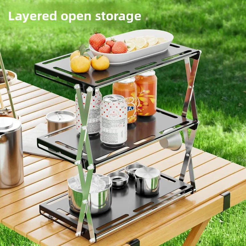 Desktop Folding Rack Outdoor Camping Portable Layered Extended Display Rack Cafe Multi-functional Storage Rack