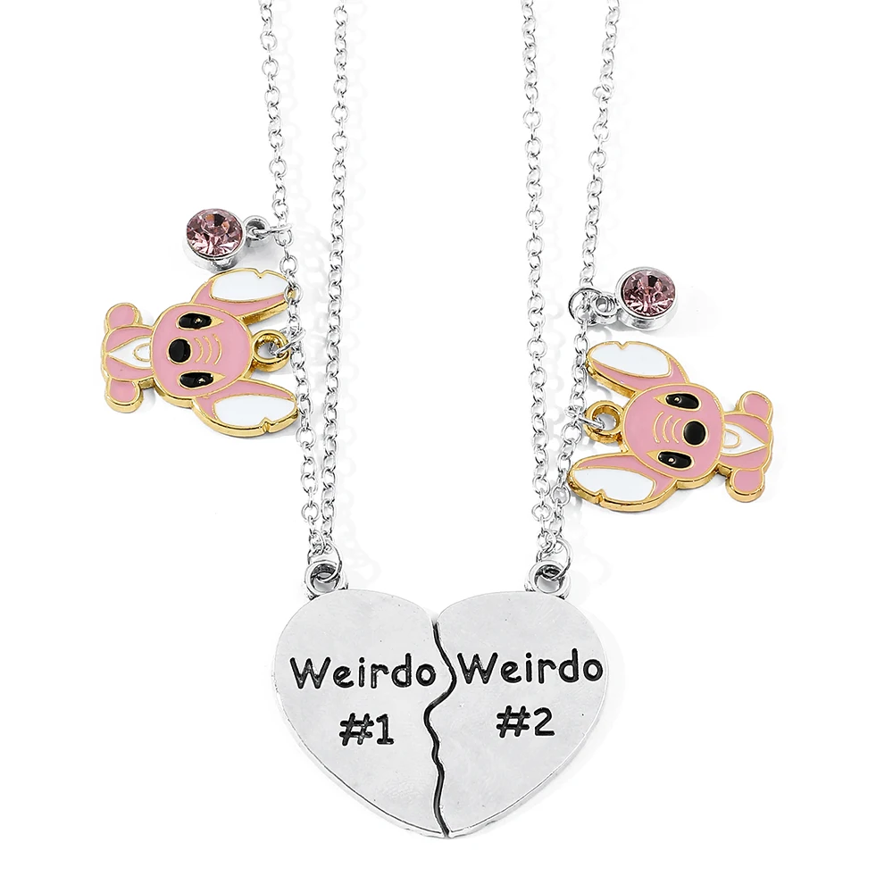 Collar de Lilo y Stitch de Anime, cadena de cuello con colgante de Ángel Weirdo, atracción magnética de corazón, accesorios de joyería de moda, regalo