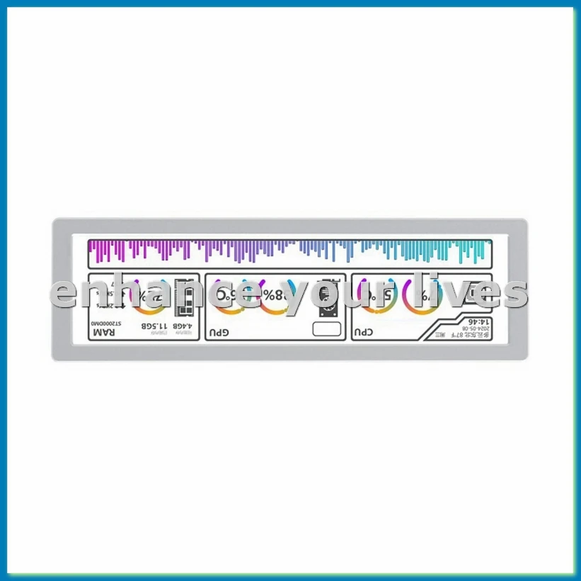 8.8 Inch USB Monitor 1920x480 PC Case Secondary Screen Desktop RGB Ambient Screen,IPS Panel, Type-C Interface Silver-VVNB