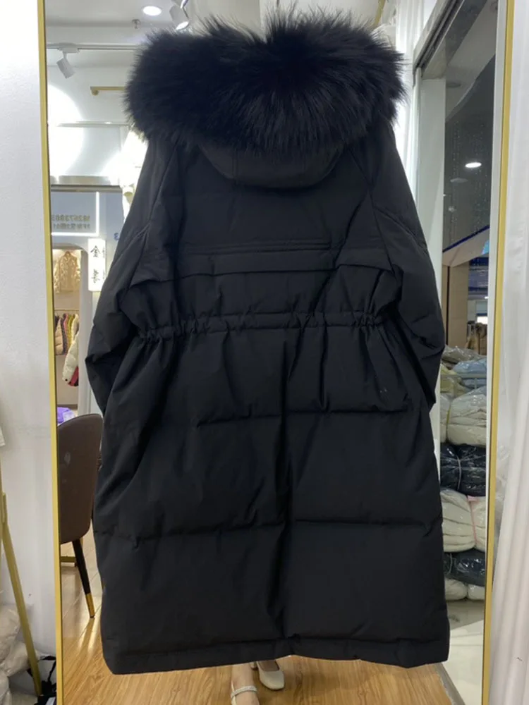 New Winter Women Large Real Fur Collar Hooded Long Puffer Jacket Loose Warm Thicken Parka Outwear Female Waterproof Down Coat