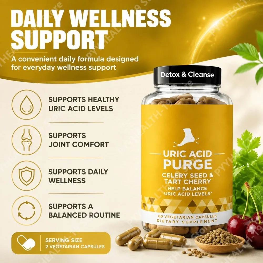 Uric Acid Purge Capsules with Celery Seed & Tart Cherry for Uric Acid & Joint Comfort Support, Adults, 60 Vegetarian Capsules