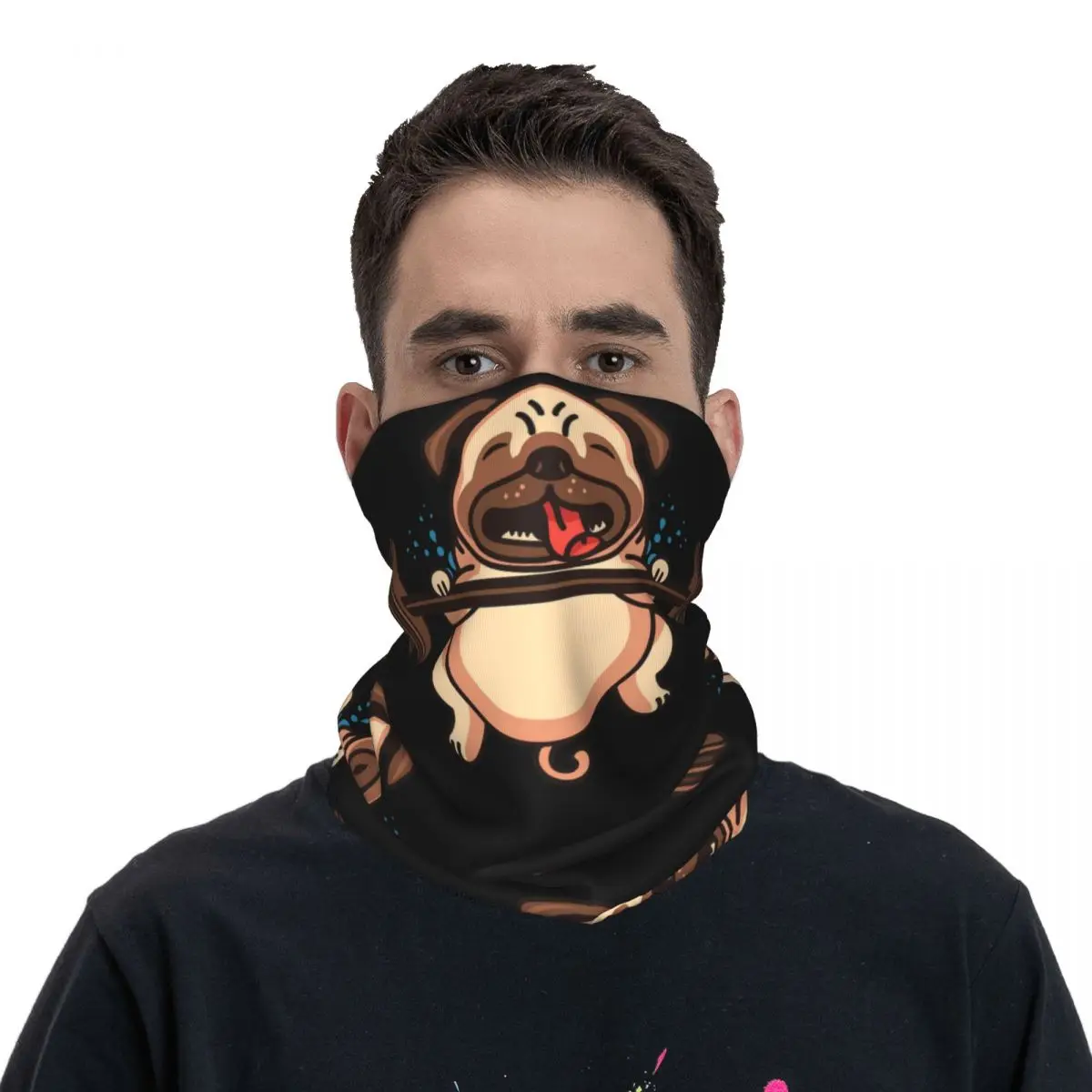 Mops Gewichtheben Hals Gamasche gedruckt Unisex Gesichts maske Schal warmes Stirnband Wandern wind dicht