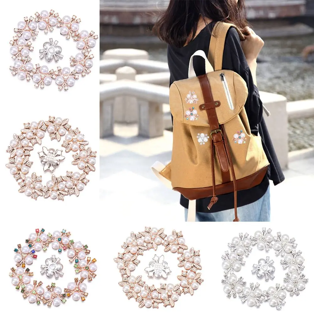 10PCS Apparel Sewing Hat Accessories Flower-shaped Headwear Clip Pearl Button Rhinestone Buttons Pearl Hairpins