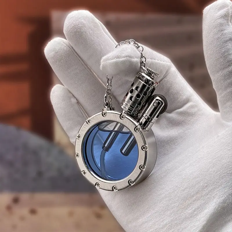 Handmade Pure Copper Gasoline Lighter Round Kerosene Oil Inflated Lighters With Transparent Oil Tank Creative Men Gift