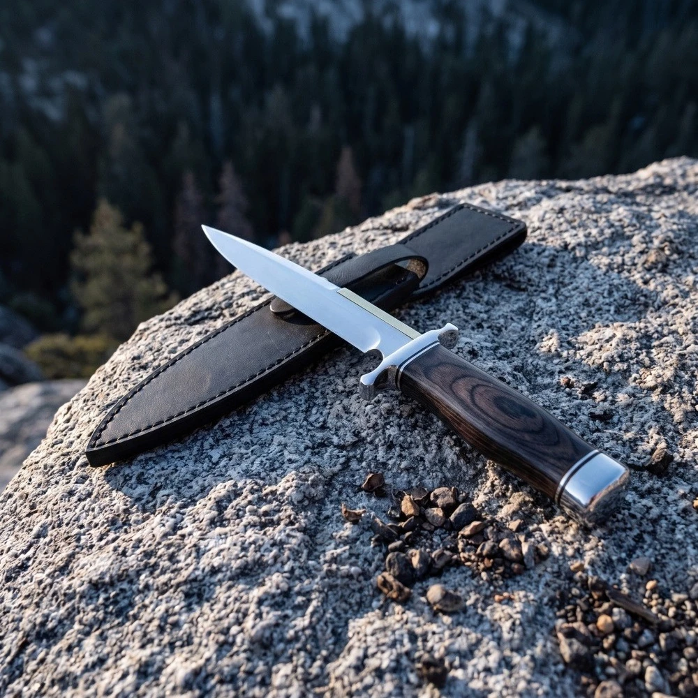 New Fixed Blade Knife Mirror Polished Blade Ergonomic Wood Handle Premium Collectible Knife for Camping Hunting with Sheath