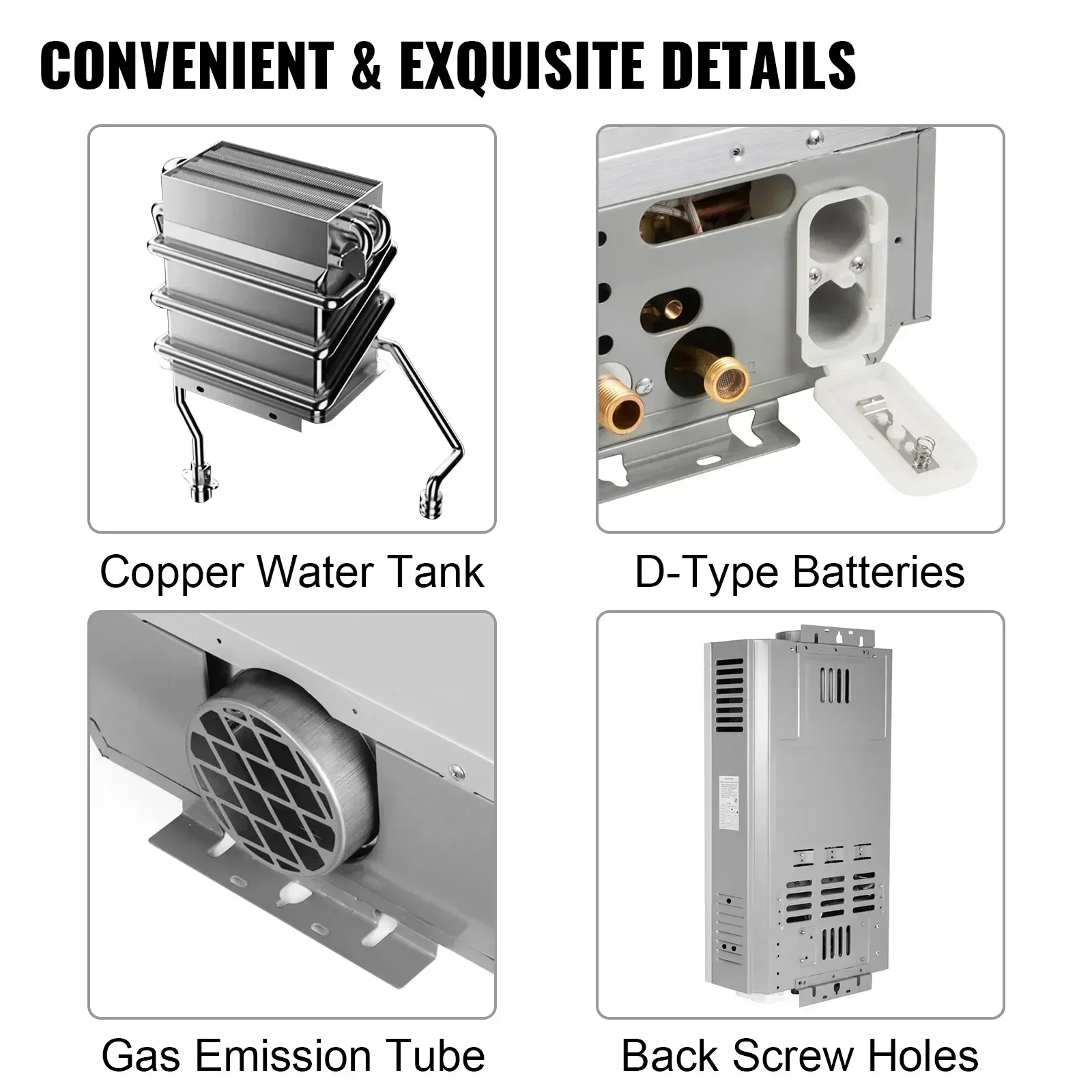 VEVOR 6L 8L 10L 12L 16L 18L LPG Water Heater LED Display & 24Hour Water Supply & Over-Heat Protection for Kitchen Bathroom Salon