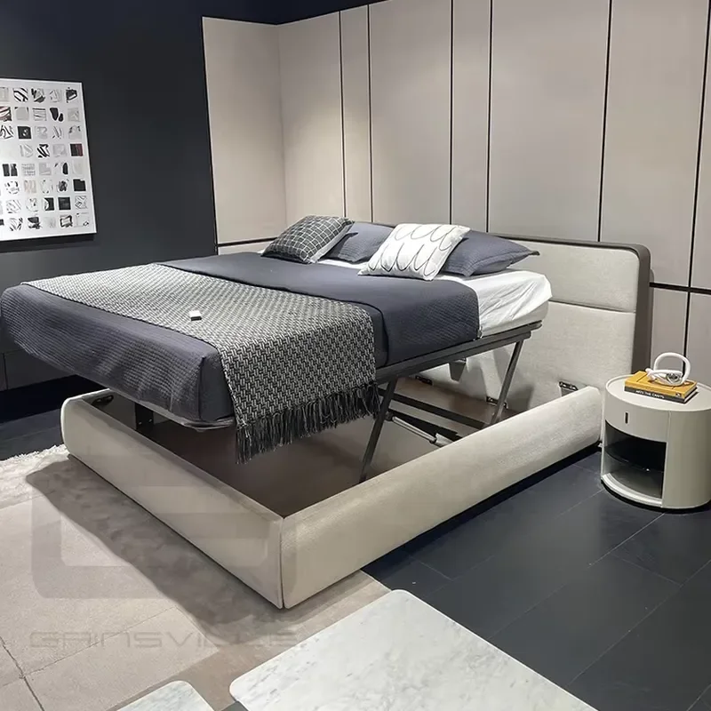 Gainsville Furniture Multi-functional Modern Simple Bedroom High Box Storage Bed Double Bed Hotel Home Storage Design Modern