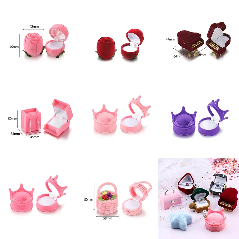 1pc Lovely Velvet Jewelry Box Container Wedding Valentine\'s Day Ring Box For Earrings Necklace Bracelet Display Gift Box Holder