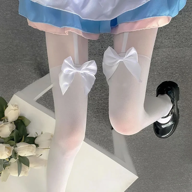 

Sexy Thigh Bow Tie High Waisted Hosiery Lolita Fake High Tube Suspender Pantyhose JK Black Stockings Loli Sweet Girls ACGN Cos