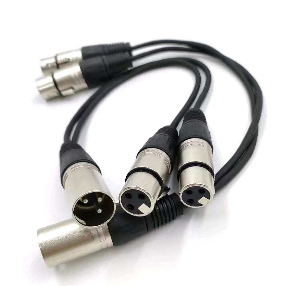 3 pole XLR Zinc alloy assembly XLR one male to two female 1 into 2 audio cable male head microphone plug 3 pole male cable