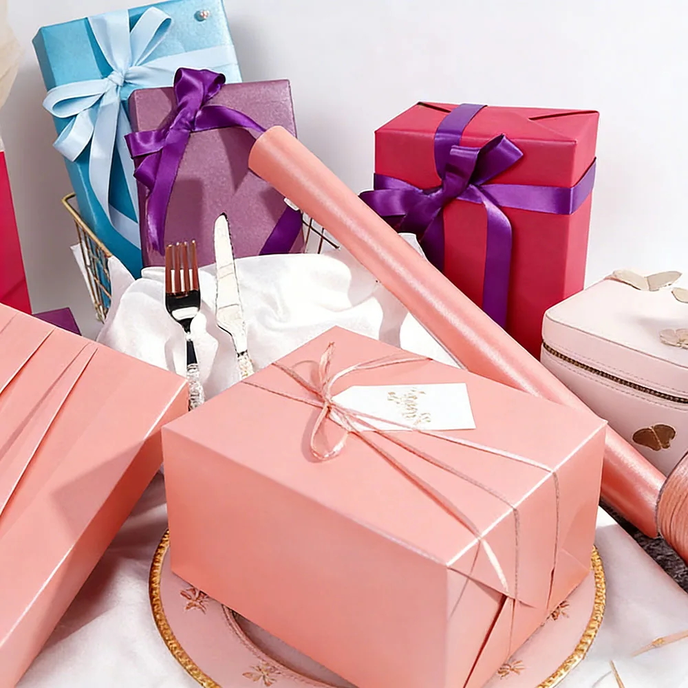 Large Size Gift Paper Pink Pearly Lustre Paper Solid Color Wrapping Paper Coated For Festival Holiday Celebration Party Decor