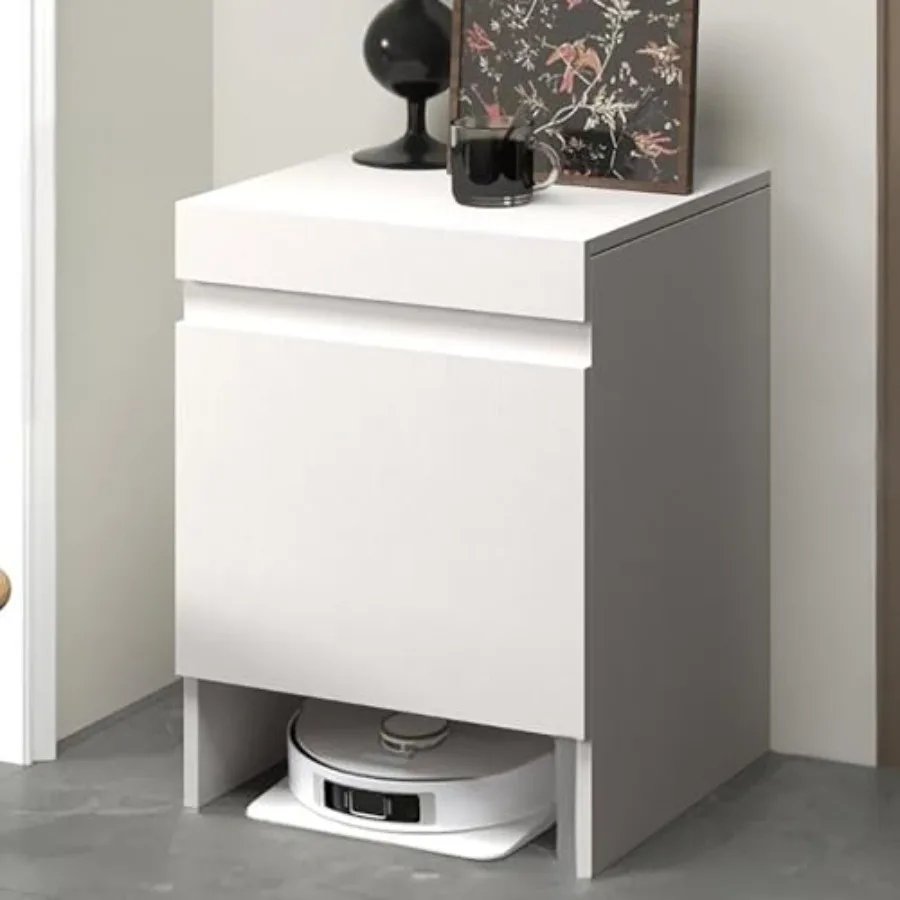 Robot Vacuum Stand Cabinet with Doors for Robot Vacuum Cleaner End Side Table for Home Office Wood Freestanding Rack for Living