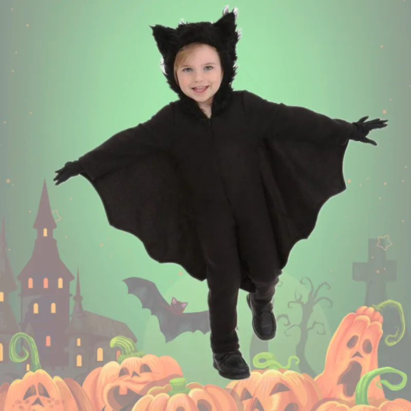 New Cute Kids Vampire Bat Cosplay Costume Boy Girl Halloween Carnival Anime Super Hero Hooded Jumpsuit Party Suit