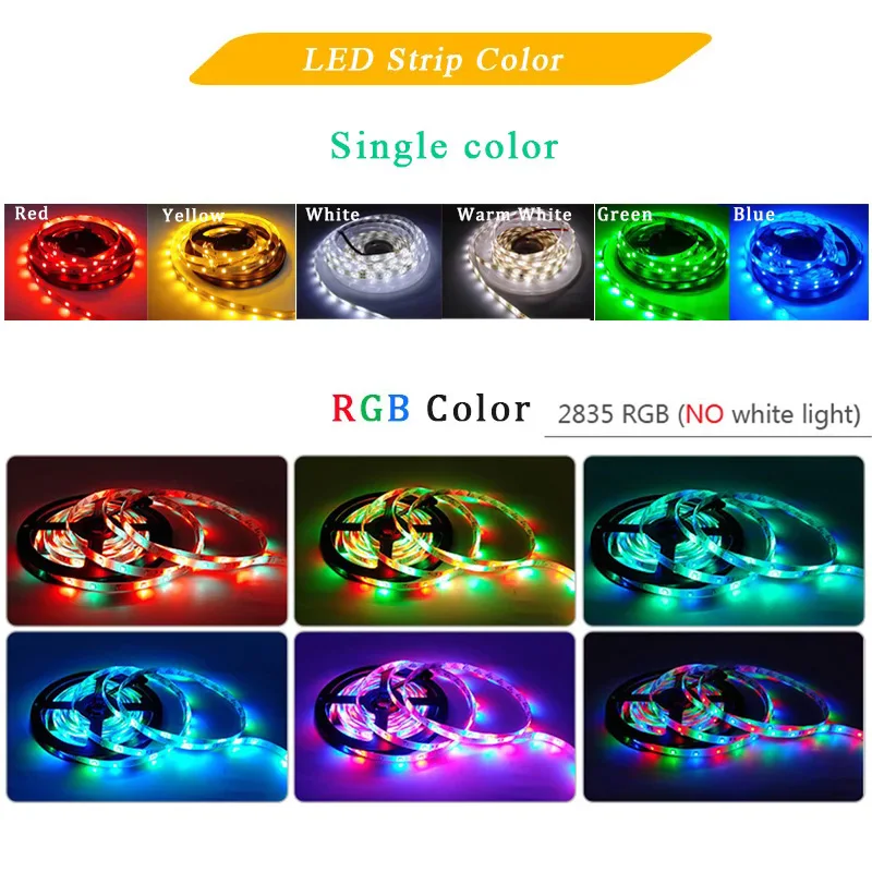 Led Strip Light 5M 300Leds SMD2835 12V White Warm Red Green Blue RGB Luces Led Light Waterproof Flexible Lamp Tape for Room Deco