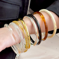 Fashion Colorful Acrylic Resin Geometric Round Thin Bracelet Vintage Transparent Shiny Geometry Round Bangle For Women Jewelry