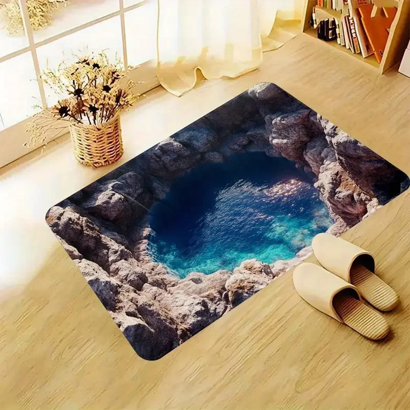 Abyssal Türmatte mit visuellem Effekt, Fußmatten, maschinenwaschbare Polyestermatte für Schlafzimmer, Wohnzimmer-Eingangsmatte, Picknick-Teppiche