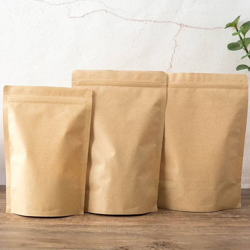 25/50 Stück Verpackungsbeutel mit Reißverschluss, Kraftpapier, mit Sichtfenster, zum Aufstellen, für Geschenke, Trockenfutter, Obst, Tee, selbstverschließende Beutel – Detail 4