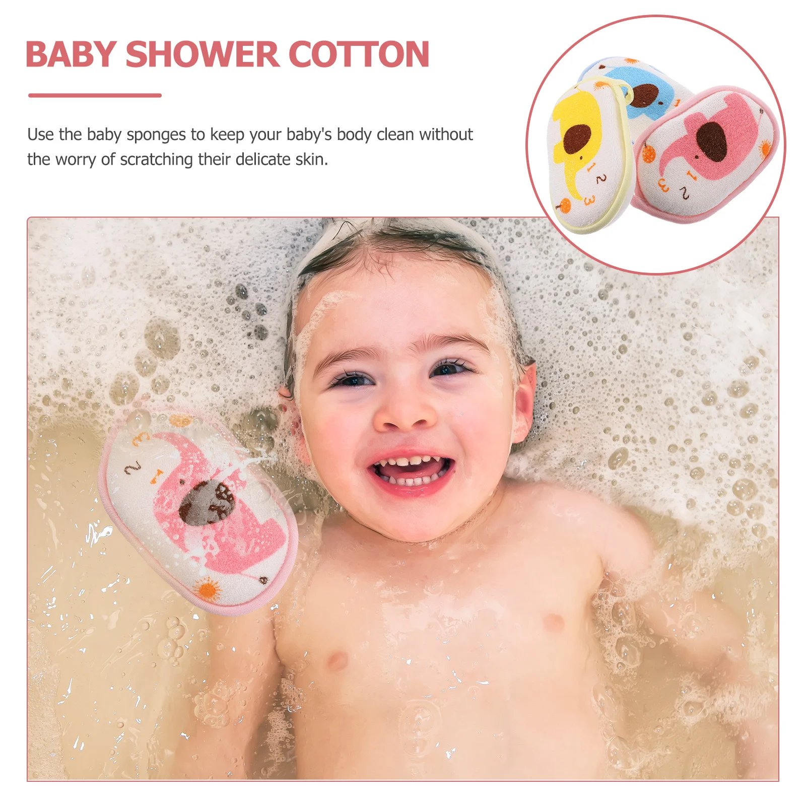 

3Pcs Baby Bath Sponge with Cute Elephant Print Super Soft Cotton Bath Pad for Newborns Gentle Lathering Cleansing Tool