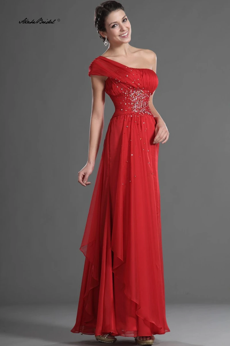 Designer Evening Dress 2026 Women's Party Dress Stylish Single Shoulder Beaded Chiffon Formal Dresses