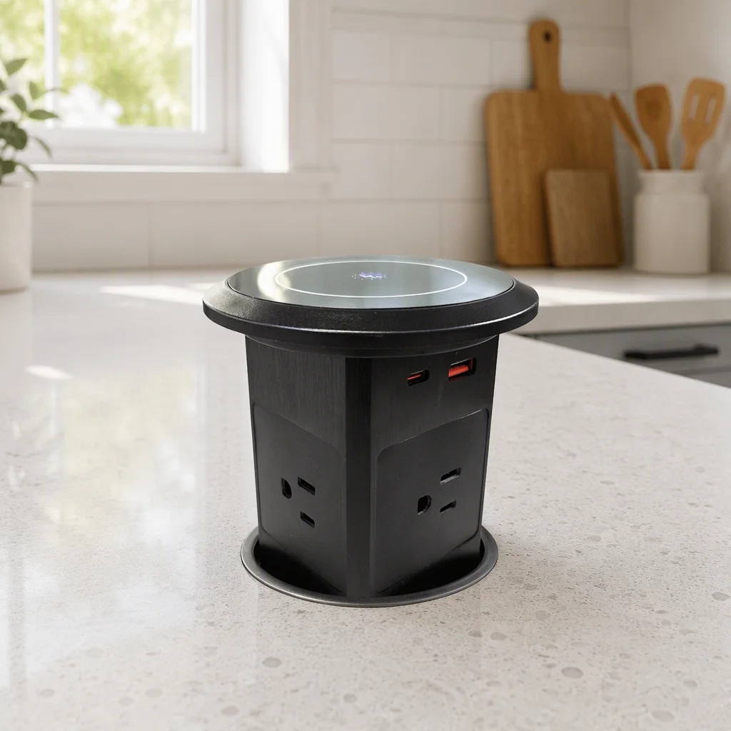 100MM Hydraulic Retractable Pop up Socket  US/UK/AU/Universal/CN Wireless Charge USB-C Lifting Hidden Kitchen Pop up Socket