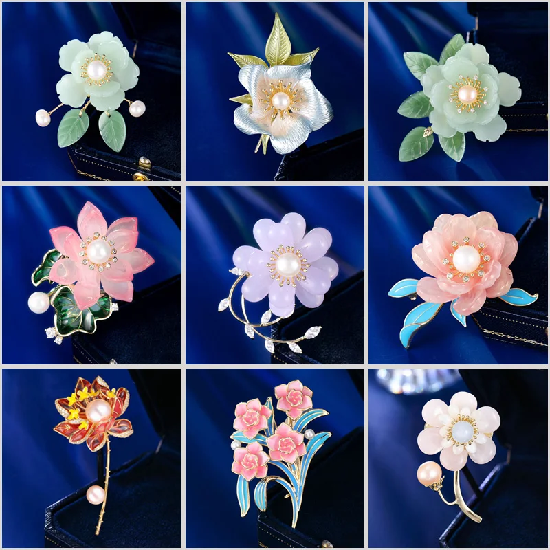 Temperament New Elegant Freshwater Pearl Lotus Brooches Zirconium-encrusted Enamel Flower Corsage Jacket Pin Corsage Accessories