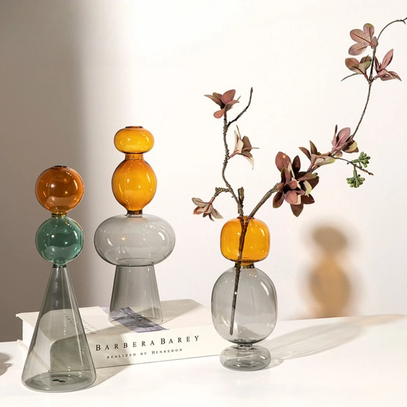 Glass Flower Vase Colorful Transparent Flower Bottle Modern Creativity Decorative Vases Living Room Decoration Accessories