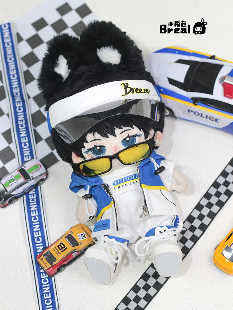 20cm Doll Clothes Speed Flying Cool Handsome Racer Hooded Vest Windproof Cap Stuffed Plushie Cotton Doll Accessories Anime Toy