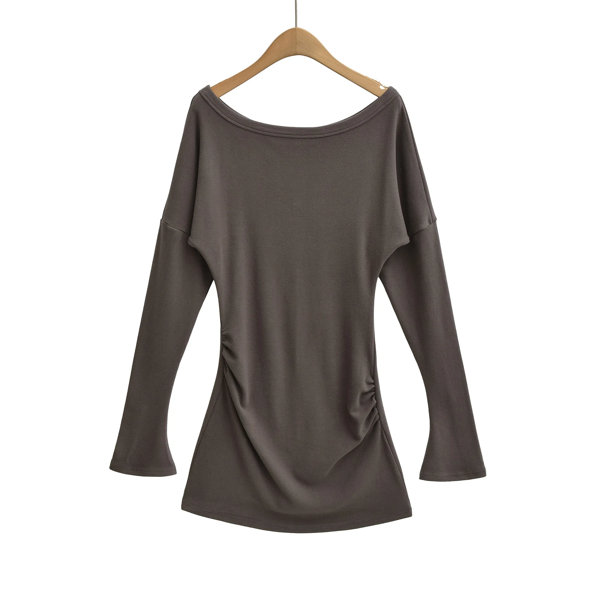 

Off Shoulder Long Sleeve Top For Women Neck Design Side Ruched Ultra Soft Perfect For Casual Style Pure Desire Short Dress E3T5