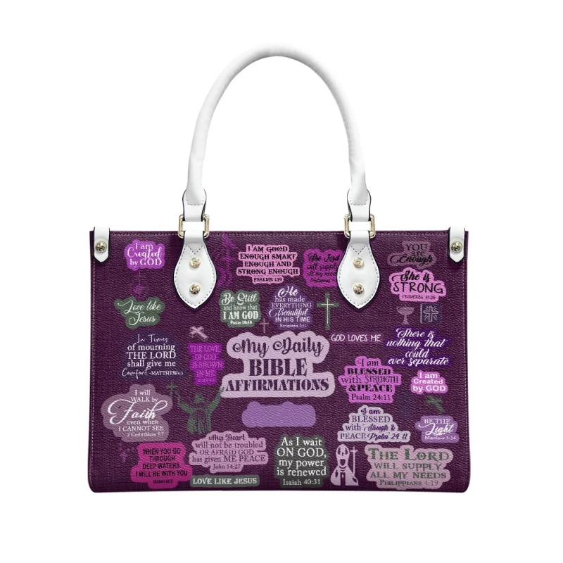 My Daily Bible statement Purple Print Crossing for Women Female Eastern Star Ladies Casual Totes Handbag Bolsas Femininas