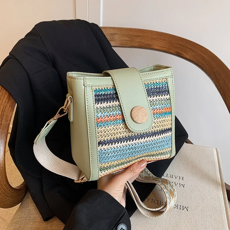 Лето 2023, новая сумка-мессенджер, модная и популярная соломенная сумка, тканая сумка-ведро в иностранном стиле в стиле ретро, сумка на плечо