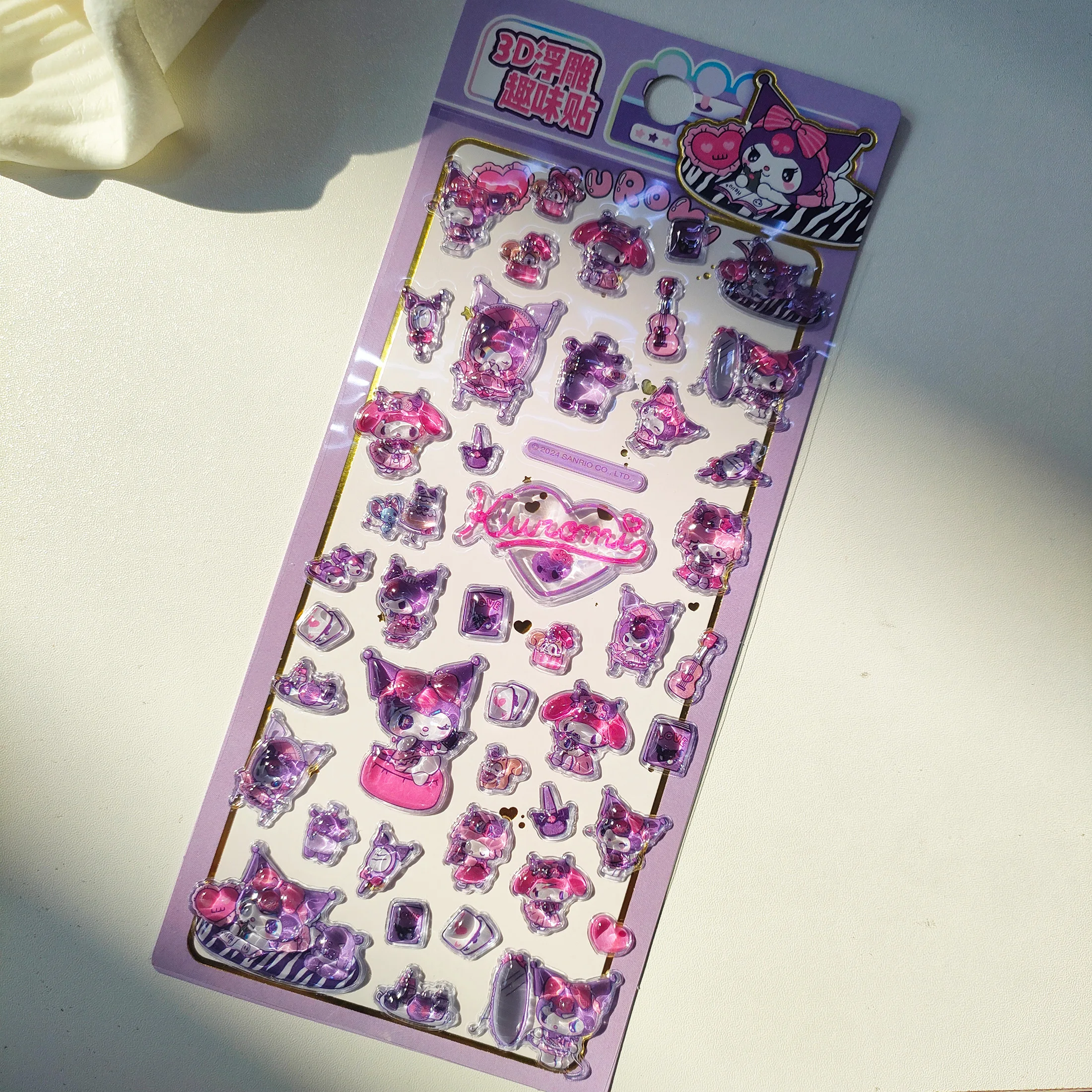 4pcs Sanrio 3D Relief Stickers - Cute Kuromi My Melody Decals Waterproof for Laptop Phone Fridge Scrapbook DIY Decor