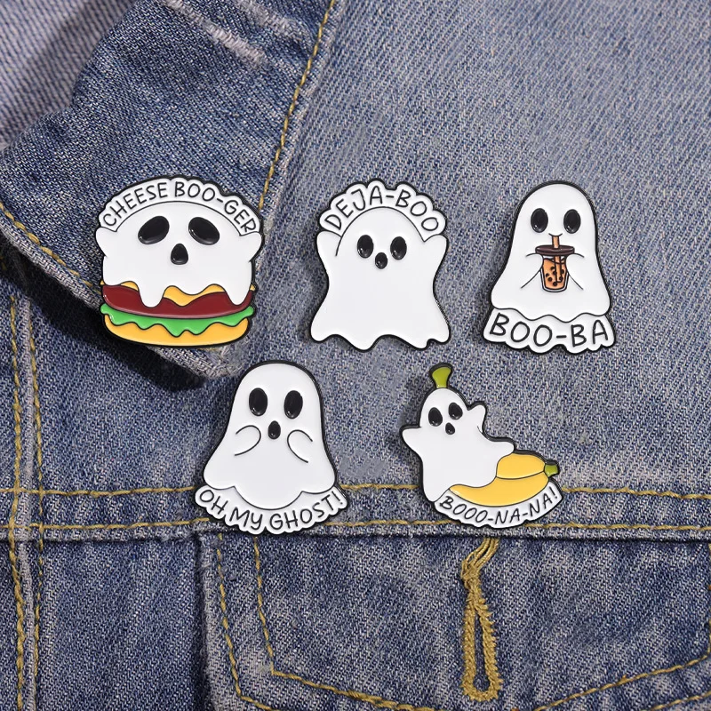 Cartoon Ghost Enamel Pins Cute Burger Banana Halloween Punk Alloy Badge Clothes Bag Lapel Brooch Jewelry Gift for Kids Wholesale