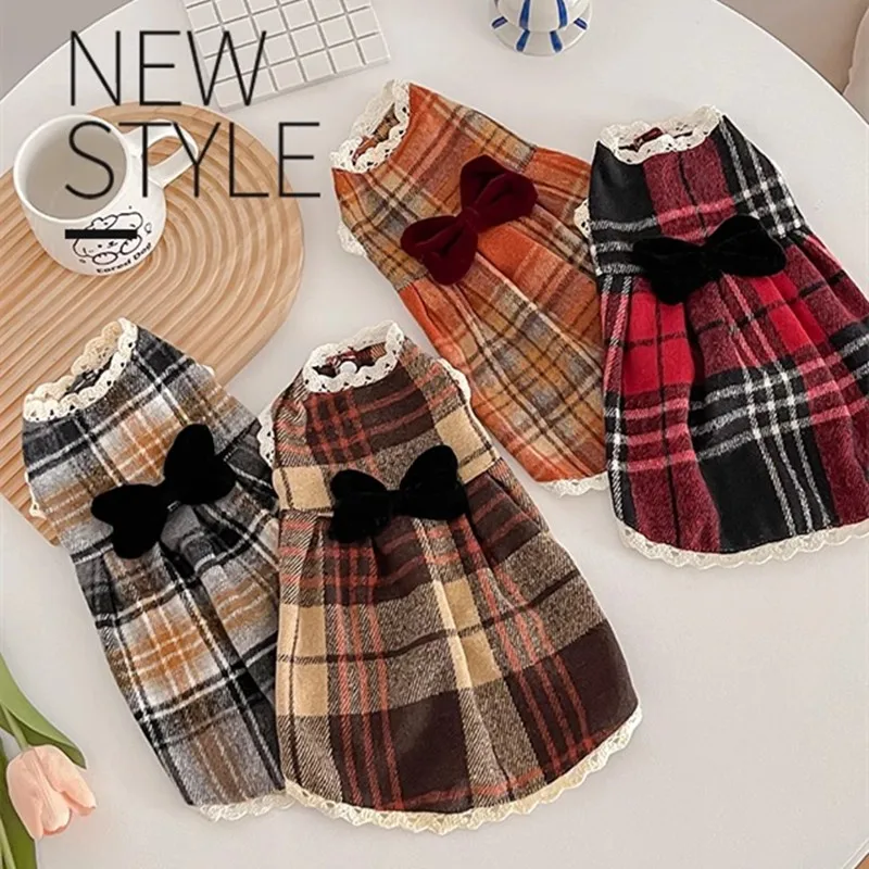 

Soft And Comfortable Fashionable Checkered Lace Pet Clothes Cat Dress