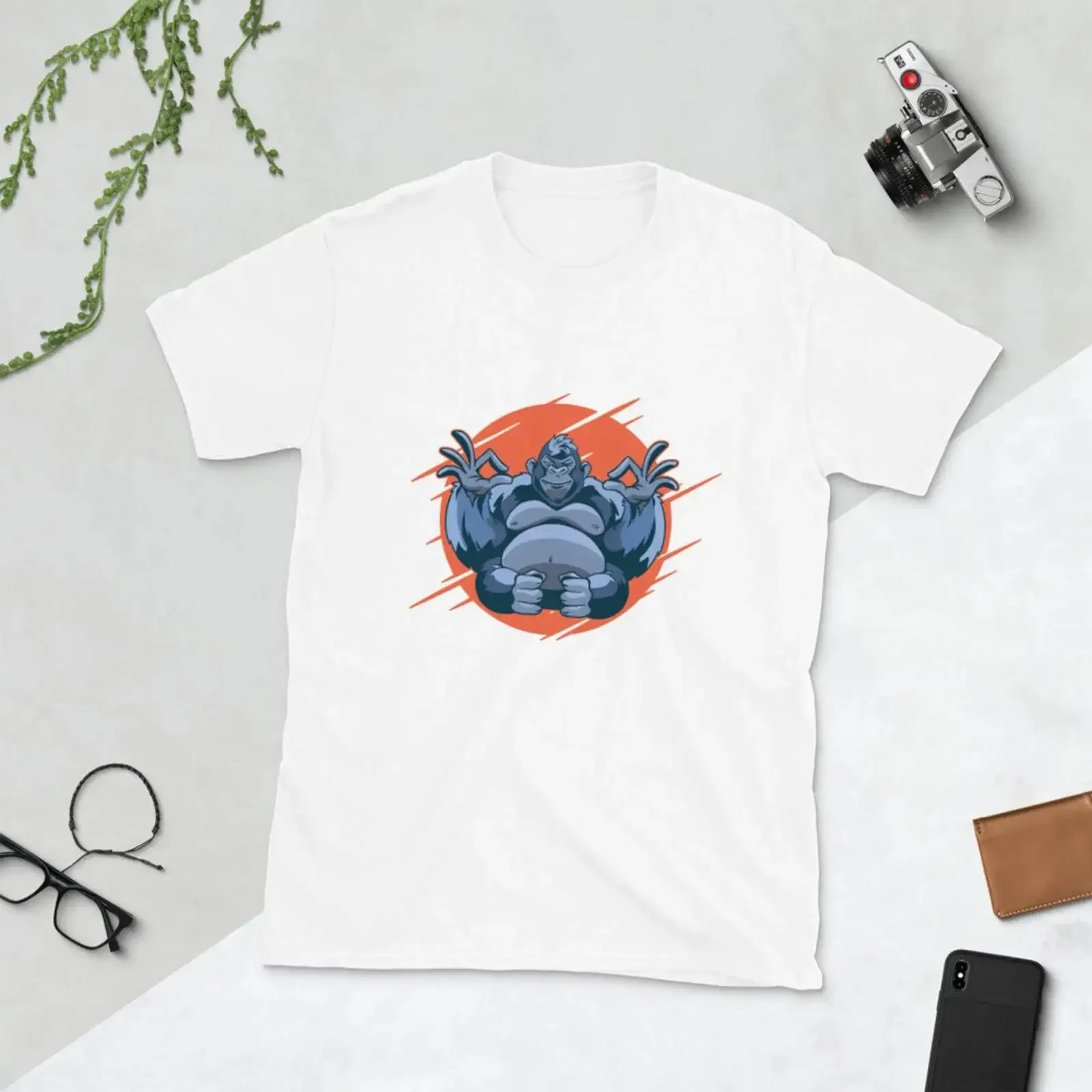 Gorilla Meditating Yoga and Namaste Relaxing Monkey Trying to catch Zen vintage Washed Top For Everyday Wear Stretched Unisex