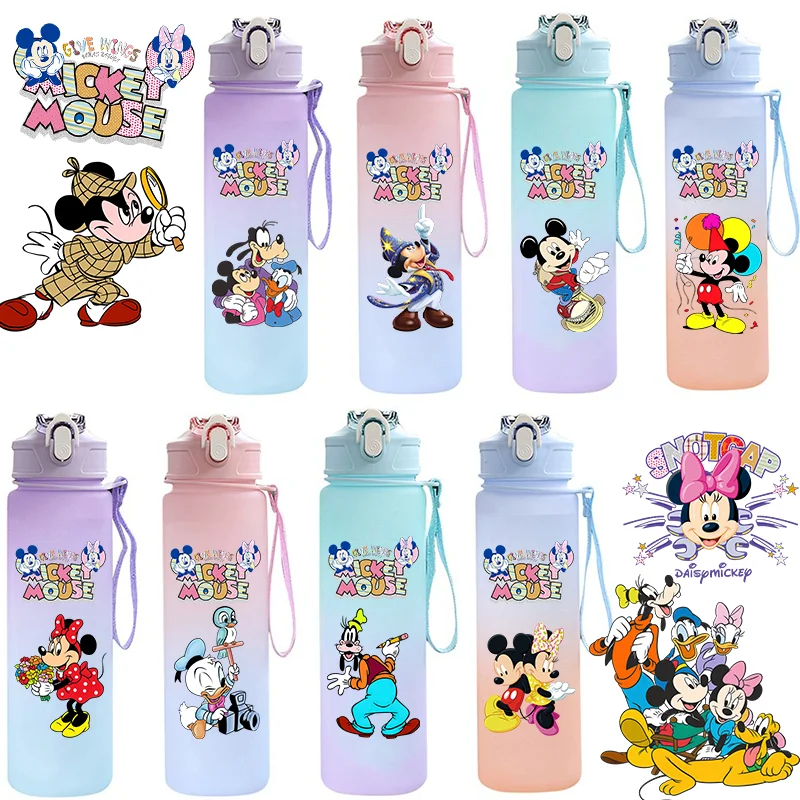 Mickey Mouse 750ml Gradient Color Cartoon Straw Plastic Cup Outdoor Sports Aldult Portable Large Capacity Childrens Drinking Cup