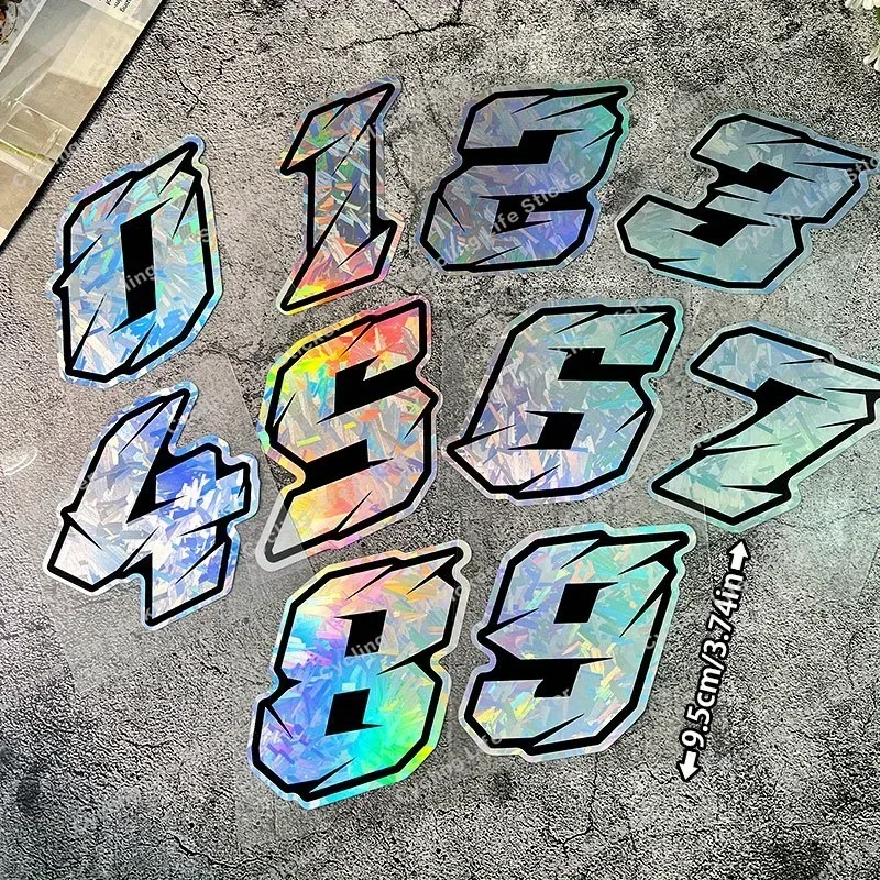 1pc número holográfico auto moto adesivo, decalque de design de dígitos esportivos para carro motocicleta, acessório de personalização exterior
