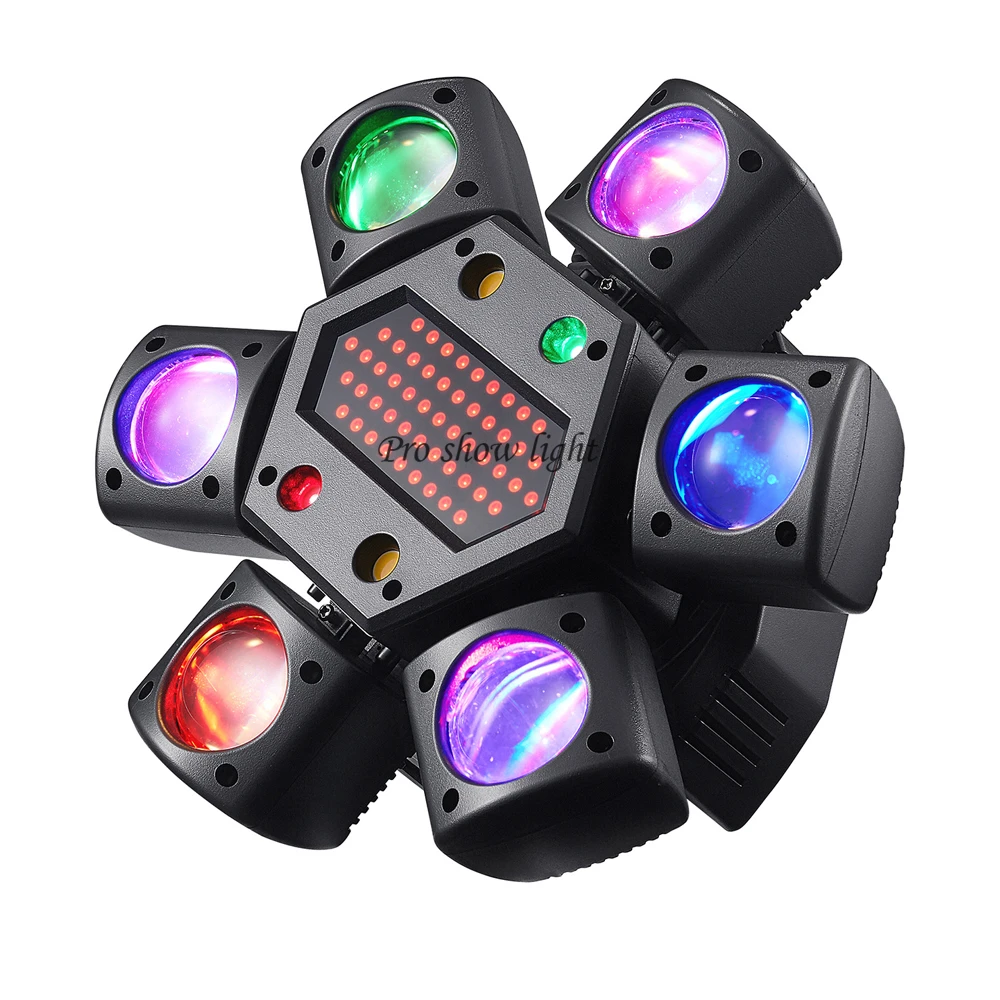 DJ Pattern Party Light LED Moving Head Light 80W Six Arms Beam Light Stage Strobe Light DMX Remote Control Lazer Light For Disco