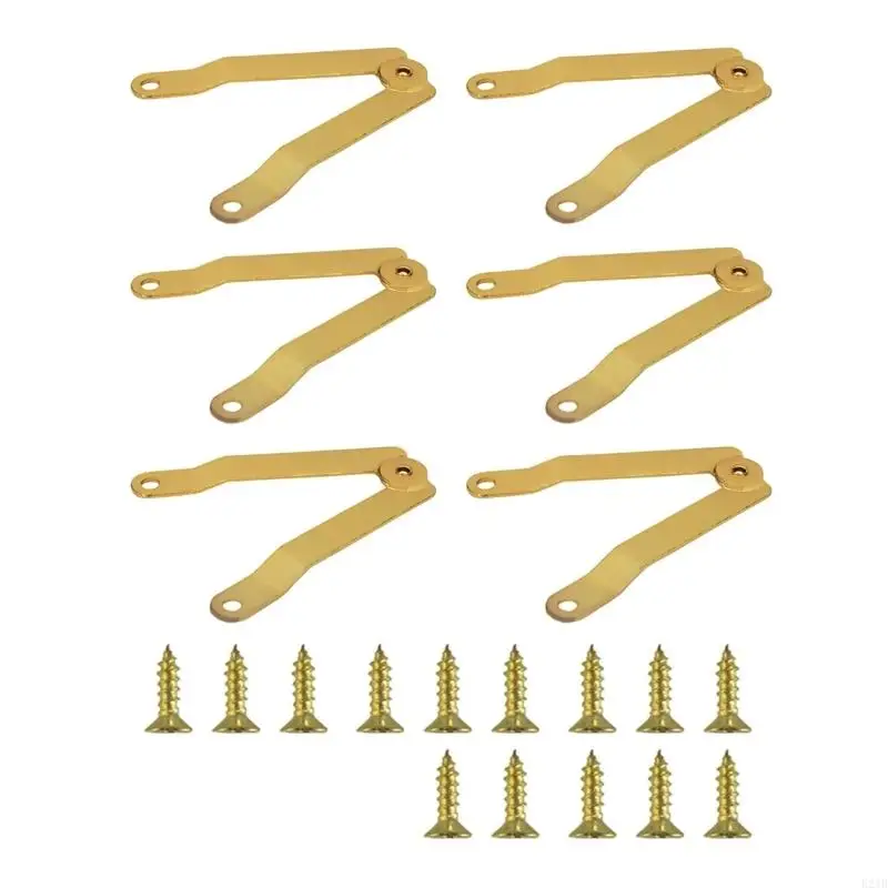 Pack Of 6 Gold Tone Metal Hinges Multipurpose Gold Metal Lid Hinges set for Secure Lid Support In Home Furnishings 