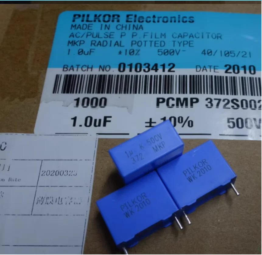 10PCS/LOT ORIGINAL PILKOR MKP372 1.0uf/500v 1uf 1u0 105 Thin film capacitor P15MM 17.6 mm * 8.2 mm * 12.7 mm