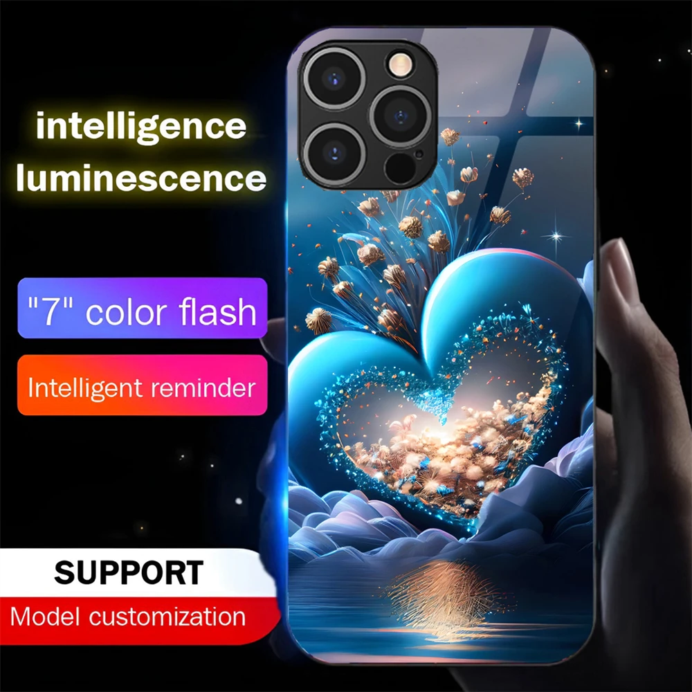 

Чехол для телефона с красивой пейзажной живописью и светодиодной подсветкой, блестящий чехол для iPhone 16, E 15, 14, 13, 12, 11 Pro Max XR XS Plus SE