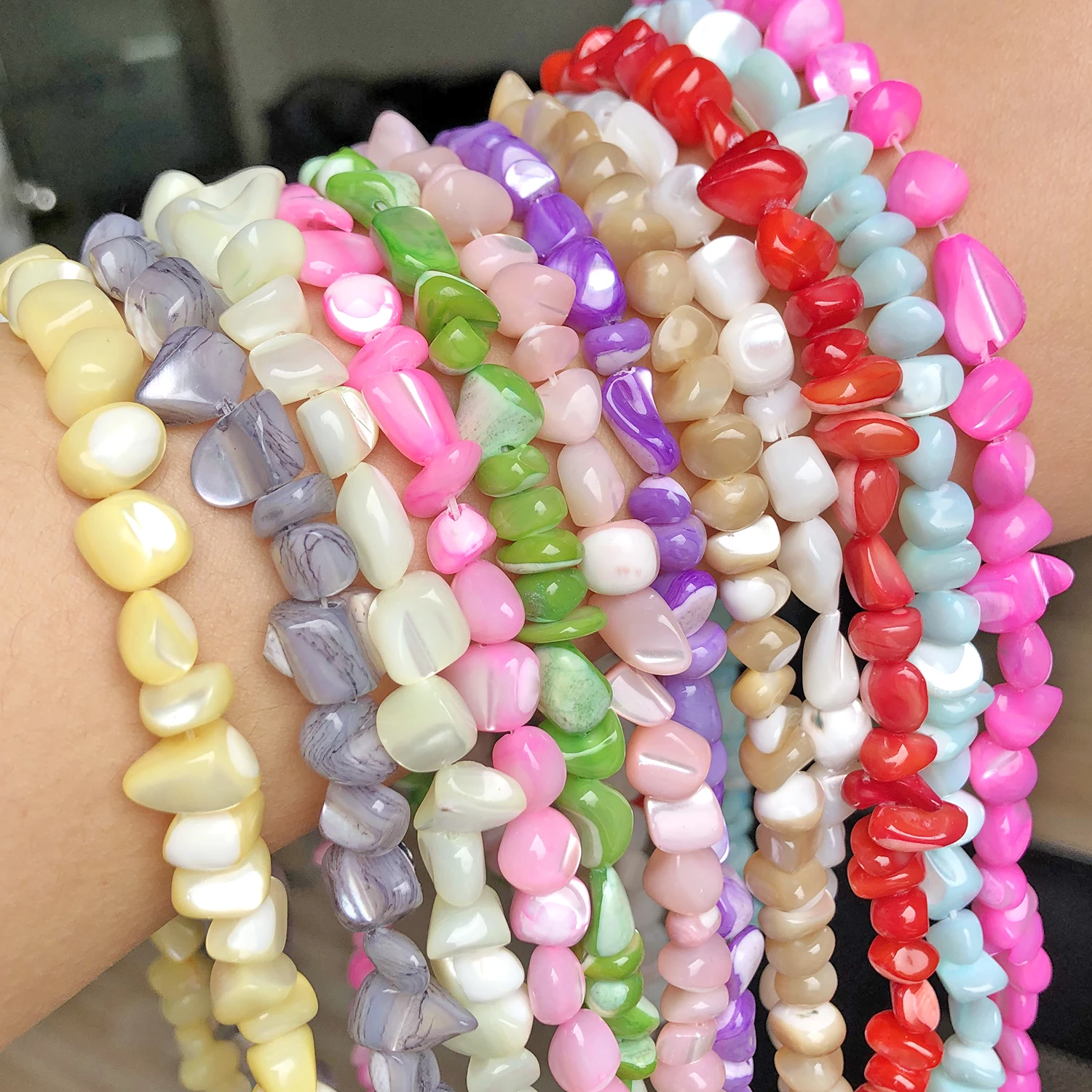 5-8mm Irregular Graval Shell Bead Dyed Mother of Pearl Shell Loose Beads for DIY Jewelry Making Bracelet Earrings 15\'\' Wholesale