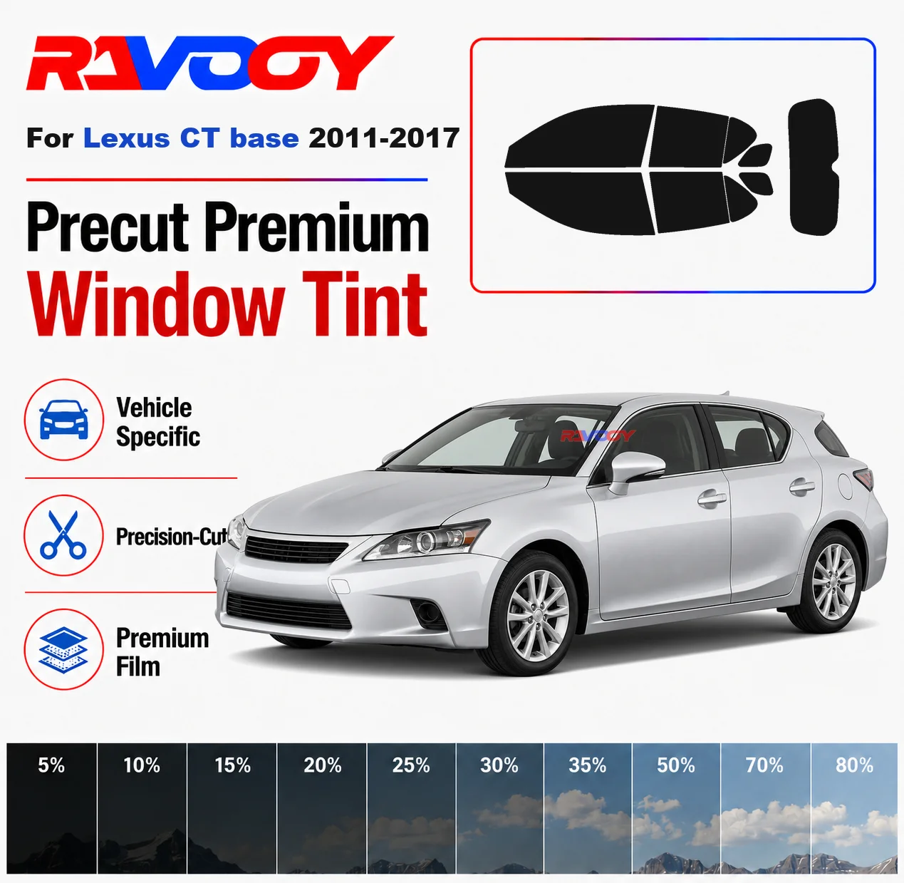 

Premium Precut Window Tint Kit Front Rear Windows Rear Windshield For Lexus CT base 2011-2017 Complete Set Nano Ceramic Film