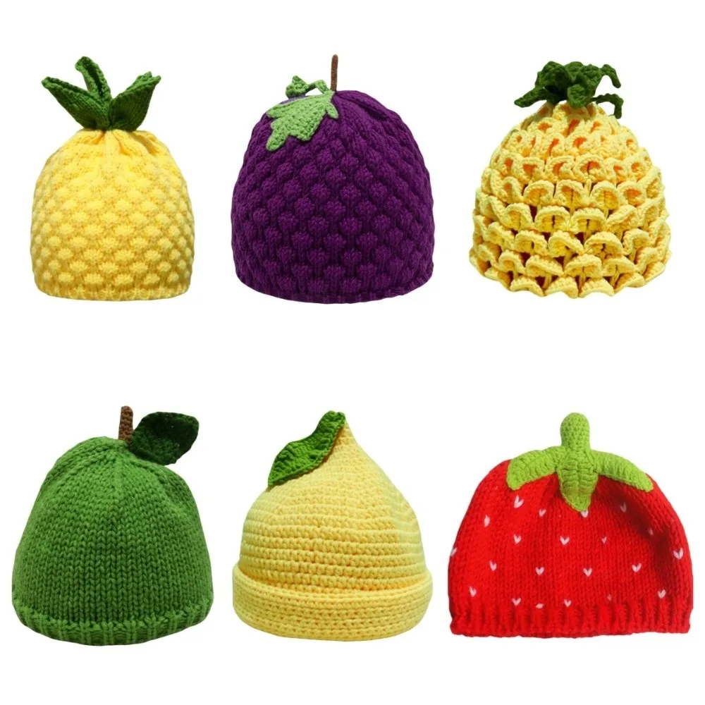Chapeau de fruits tricoté créatif en forme de raisin, pull chaud et ludique aux fraises, bonnet épais et amusant en forme d'ananas pour le ski