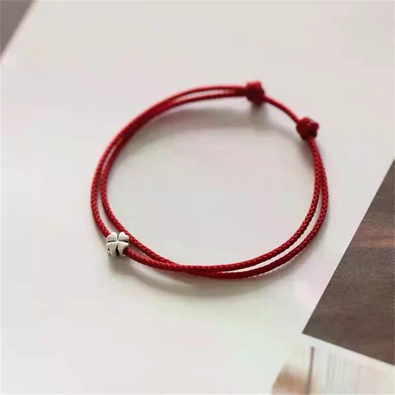 Mini Fashion Four-leaf Clover Red Thread String Bracelet Lucky Red Handmade Rope Charm Bracelet For Women Men Jewelry