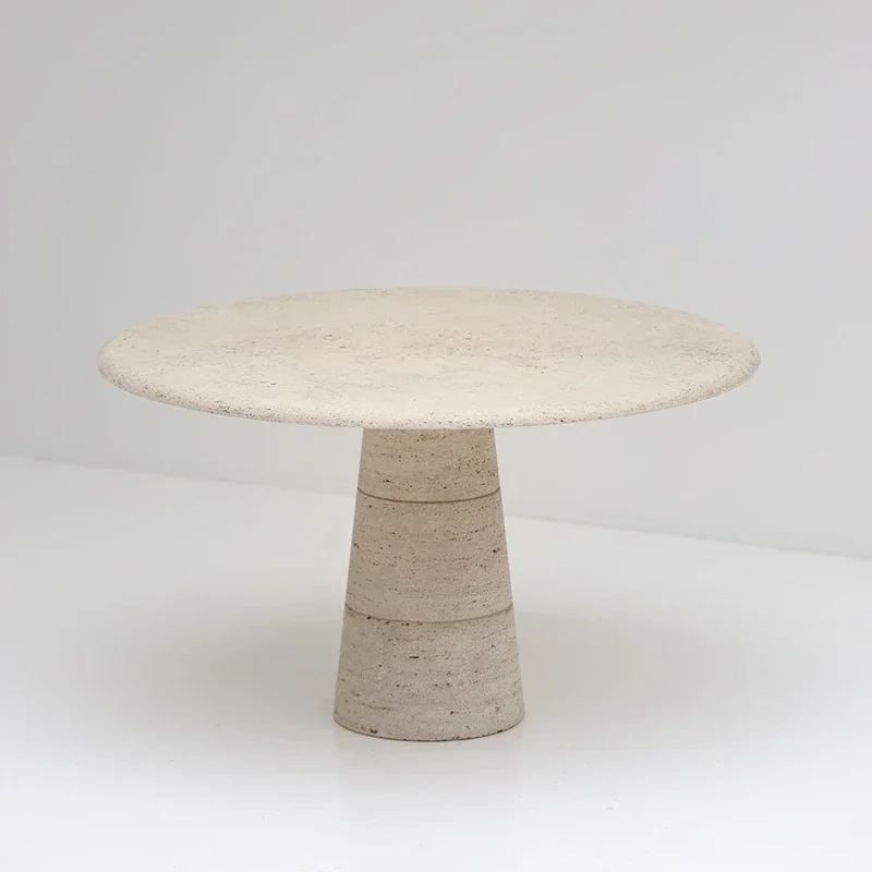

smt1 Nordic natural travertine dining table round light luxury modern wabi style designer marble living room home round table