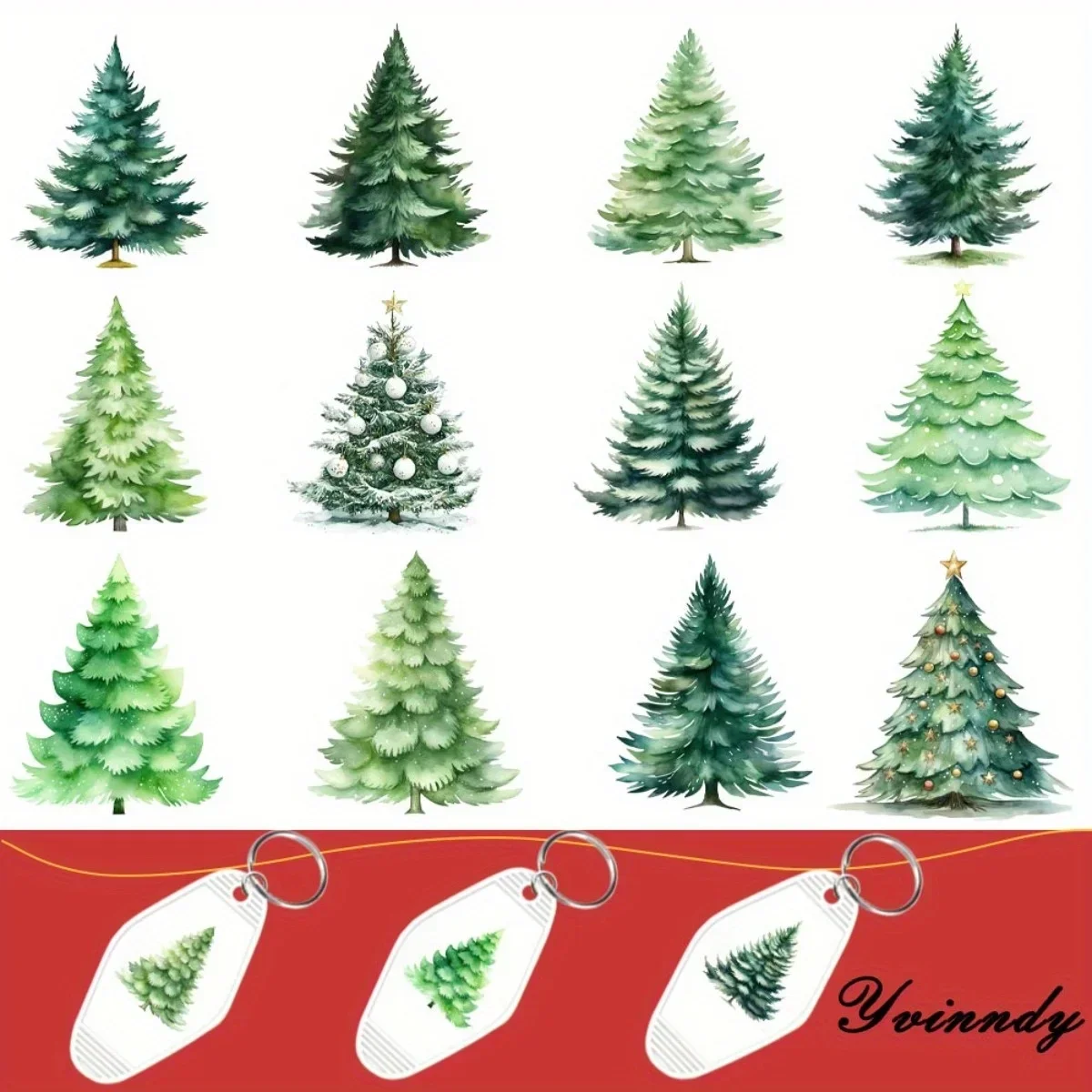 36Pcs/Set UV DTF Christmas Trees UV DTF Packaging Transfer Paper Waterproof Keychain Transfer Paper for Hotel Keychains