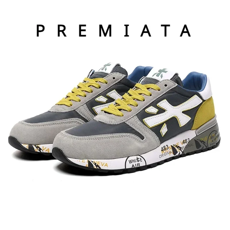 PREMIATA Men's Casual Sneakers Shoes Gray Blue Yellow Fashion Breathable Running Sports Shoes for Men with Free Shipping Luxury